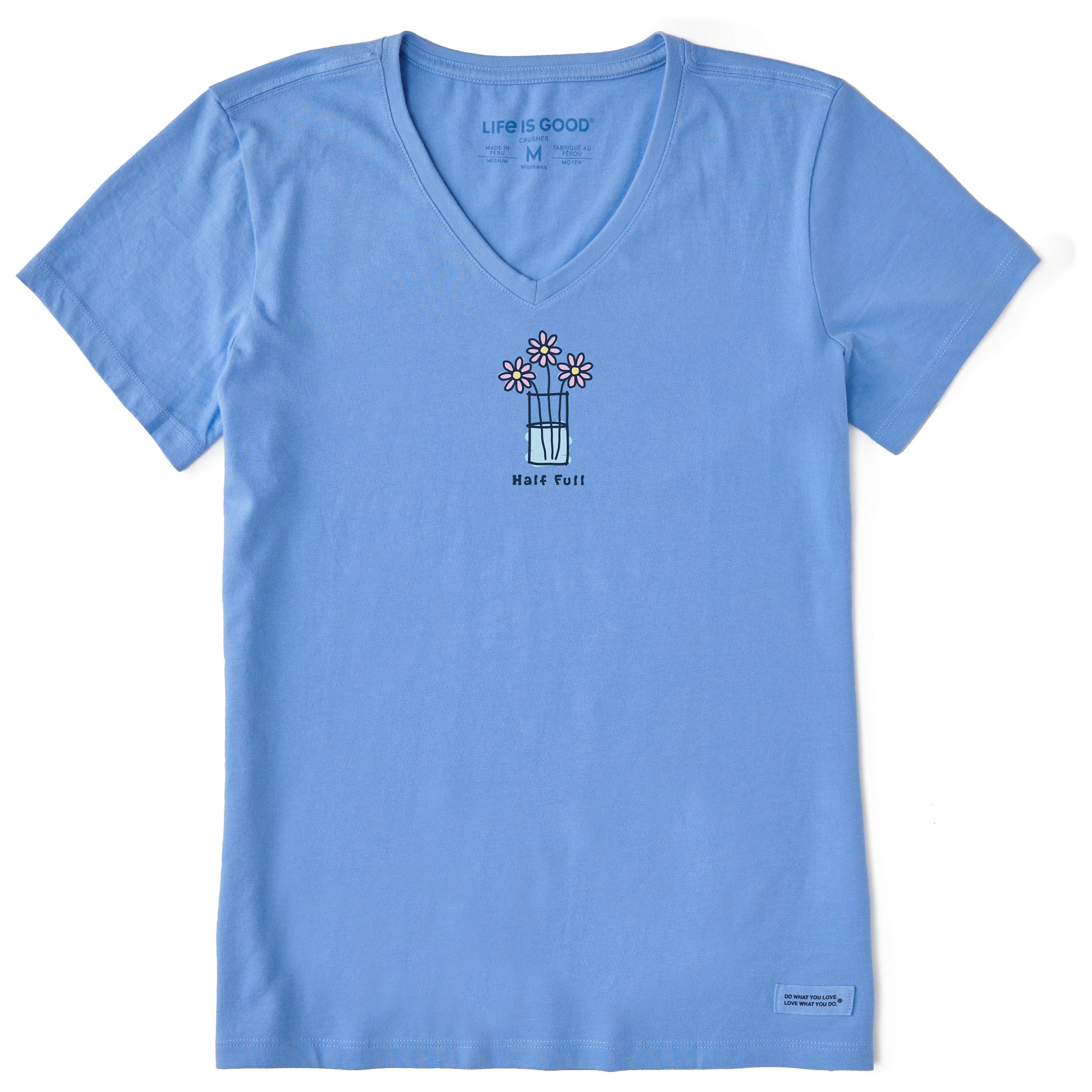 Women's Half Full 3 Daisies Short Sleeve Vee
