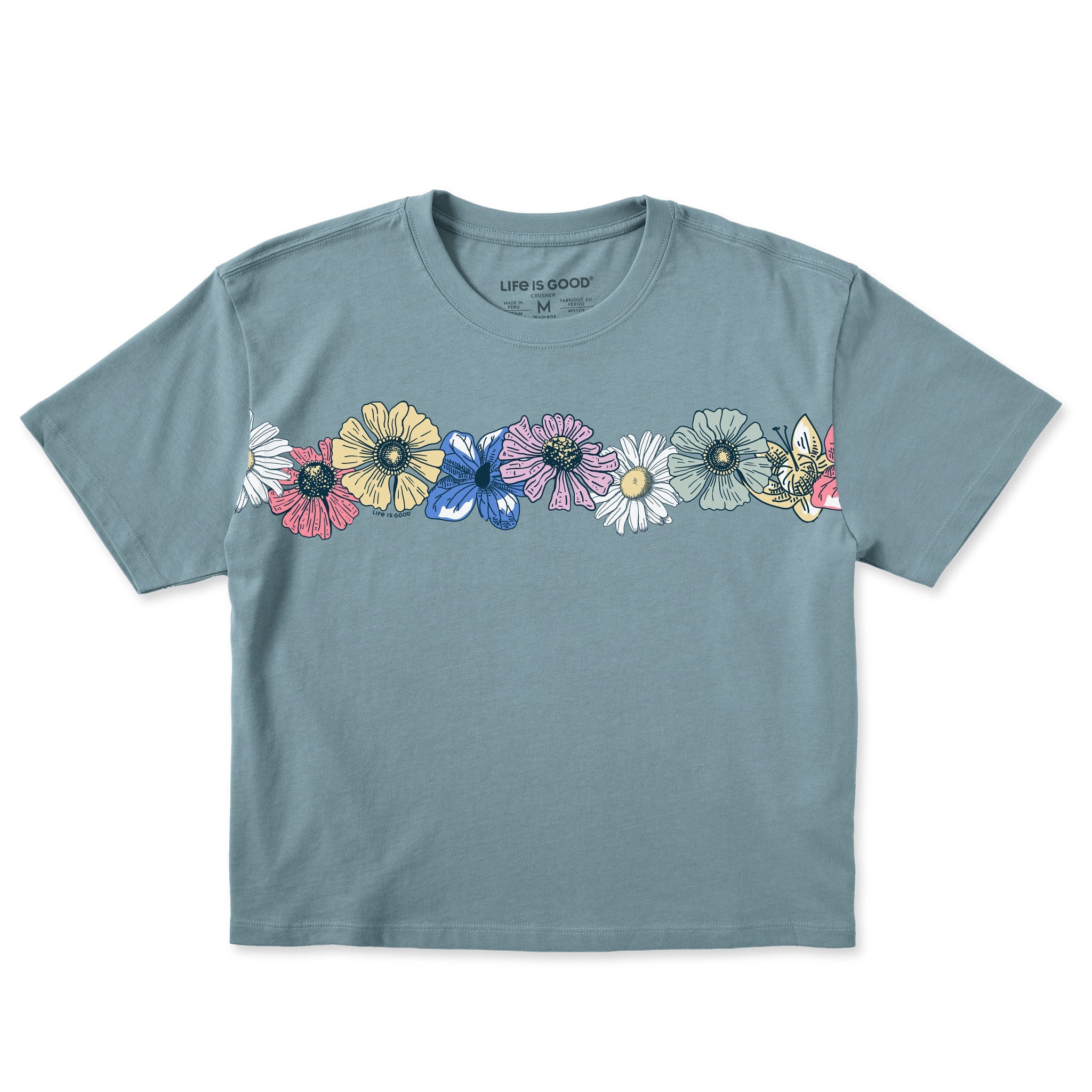 Women's Detailed Row of Wildflowers Short Sleeve Crusher Boxy Tee