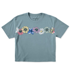 Women's Detailed Row of Wildflowers Short Sleeve Crusher Boxy Tee