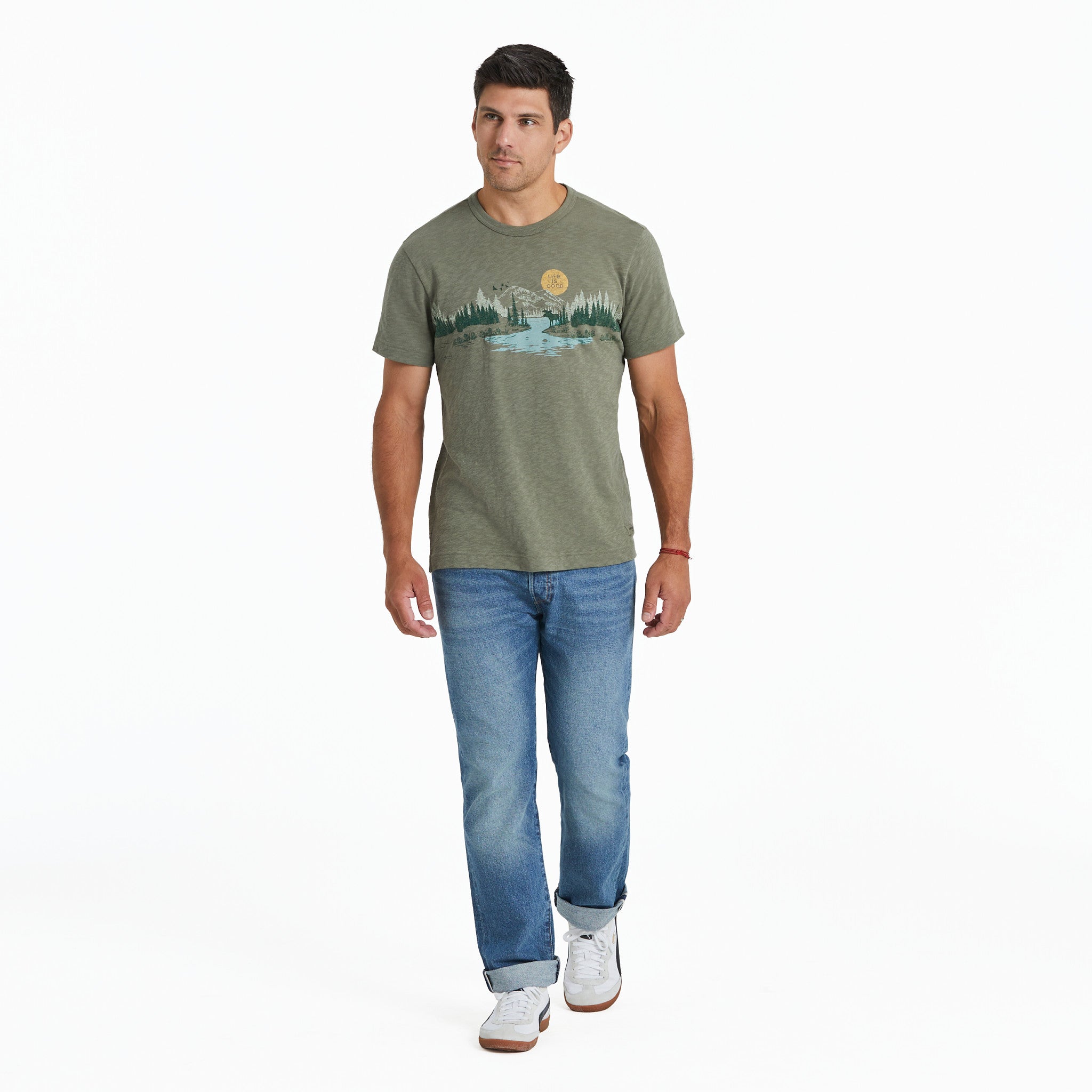Men's Rural Linework Landscape Slub Slim Fit Tee