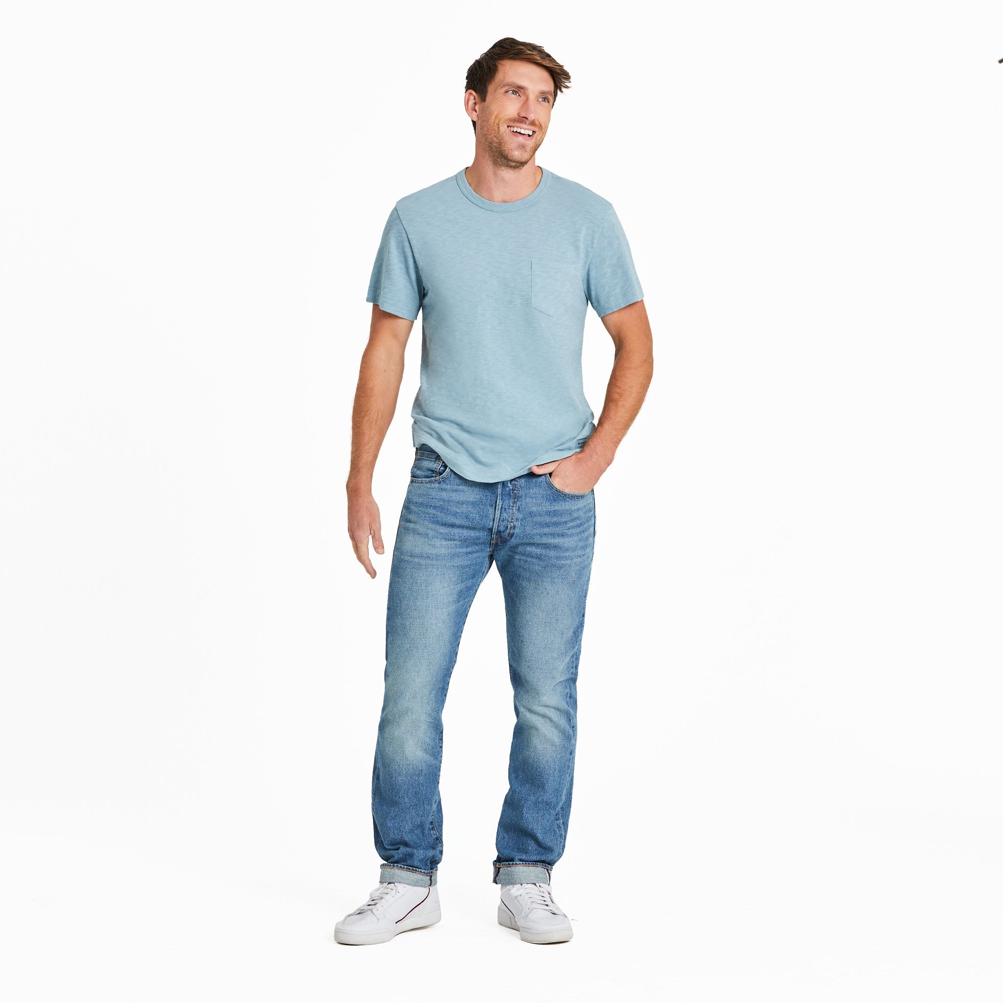 Men's Solid Slub Slim Fit Pocket Tee