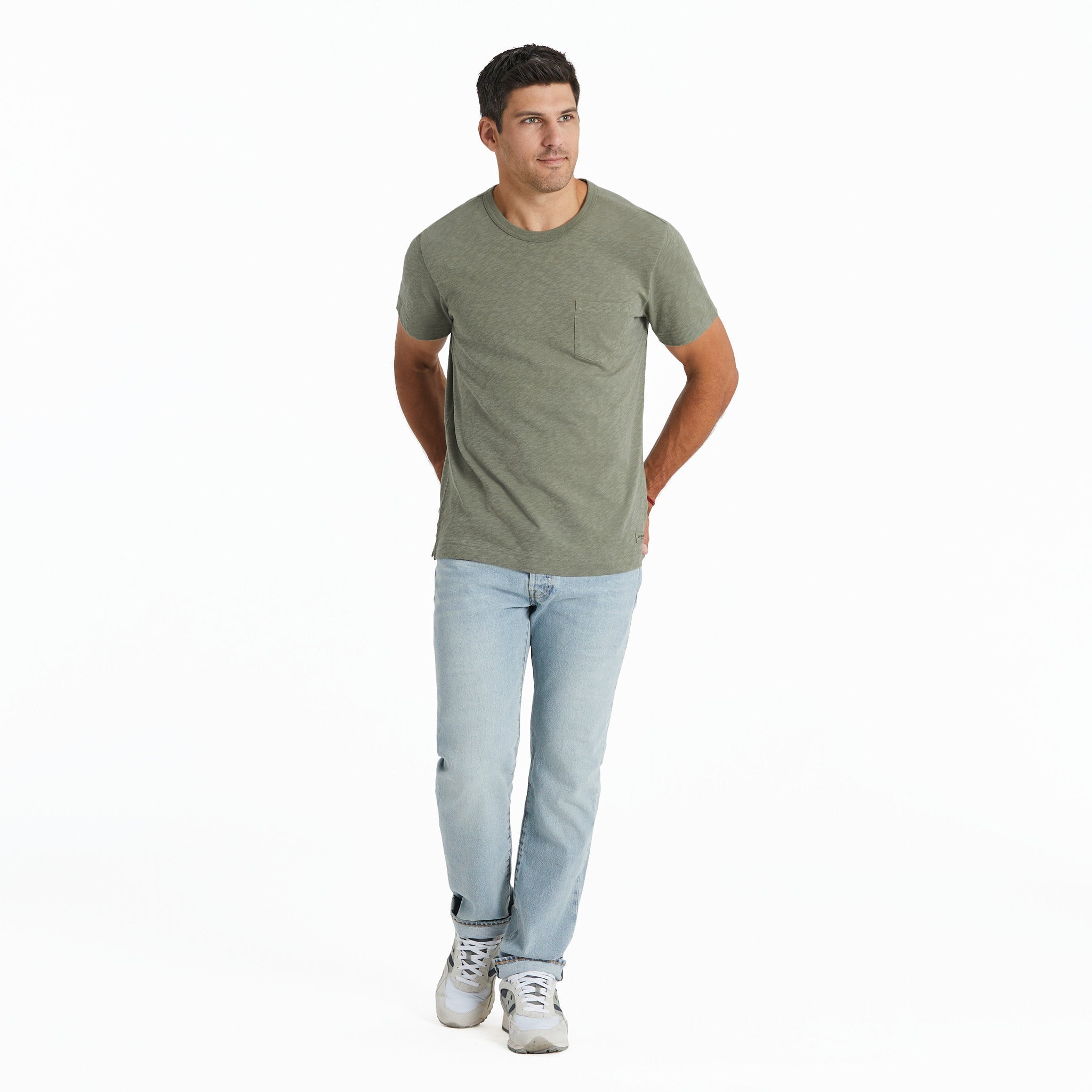 Men's Solid Slub Slim Fit Pocket Tee