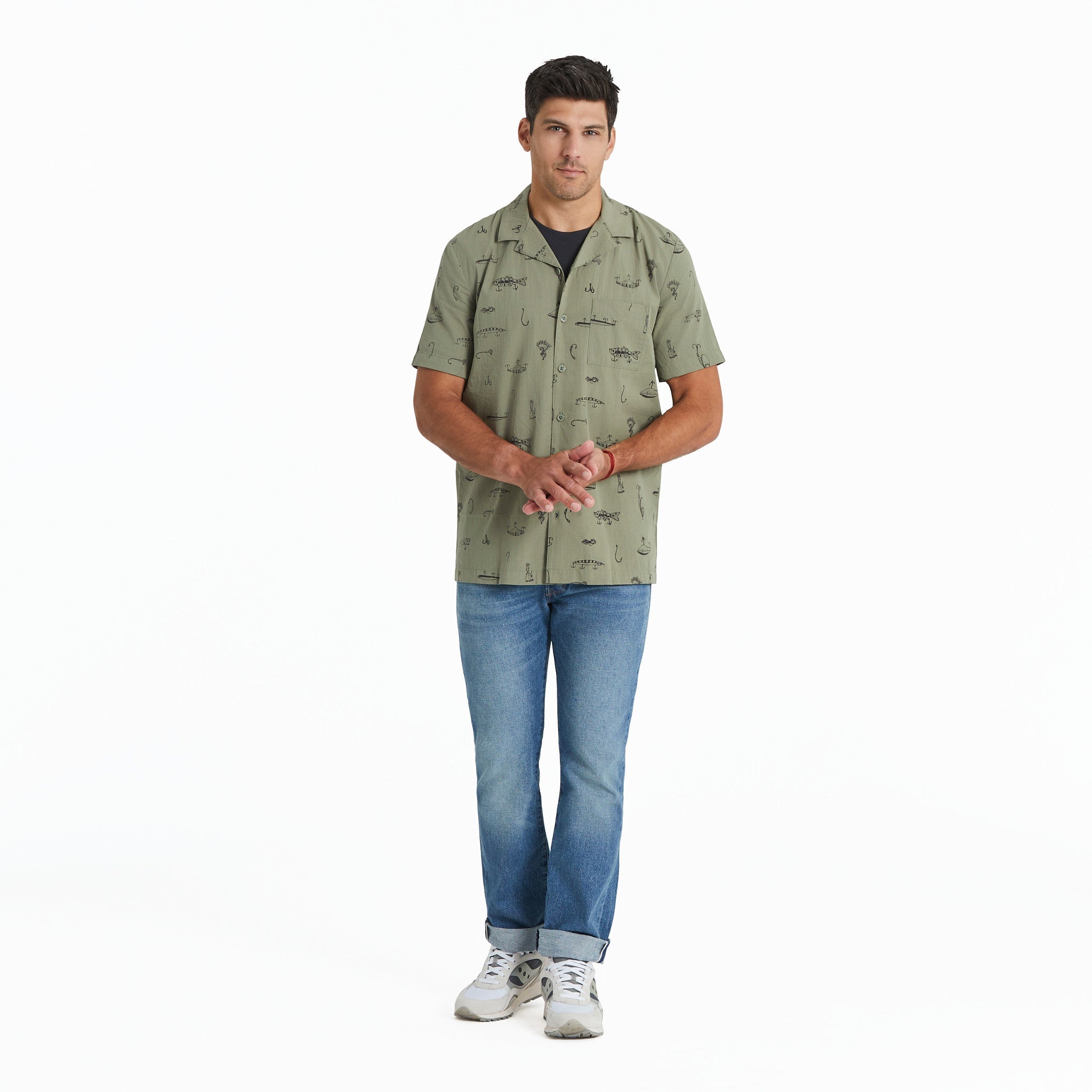 Men's Fish Tackle Box Pattern Camp Shirt