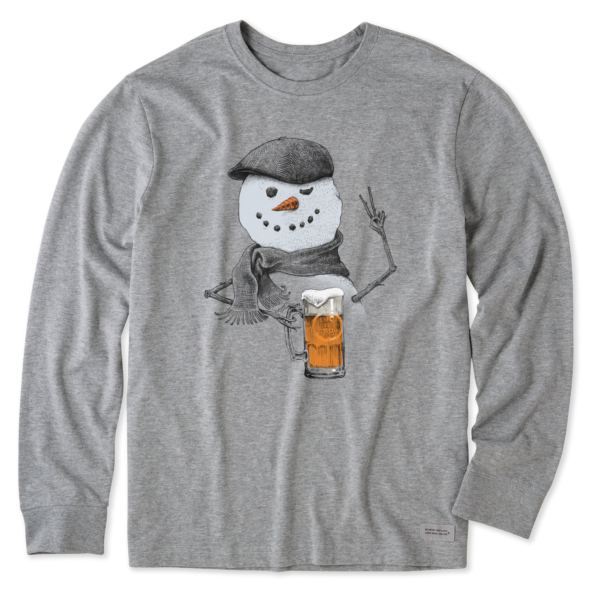 Men's Peaceful Snowman w Beer Long Sleeve Crusher Tee