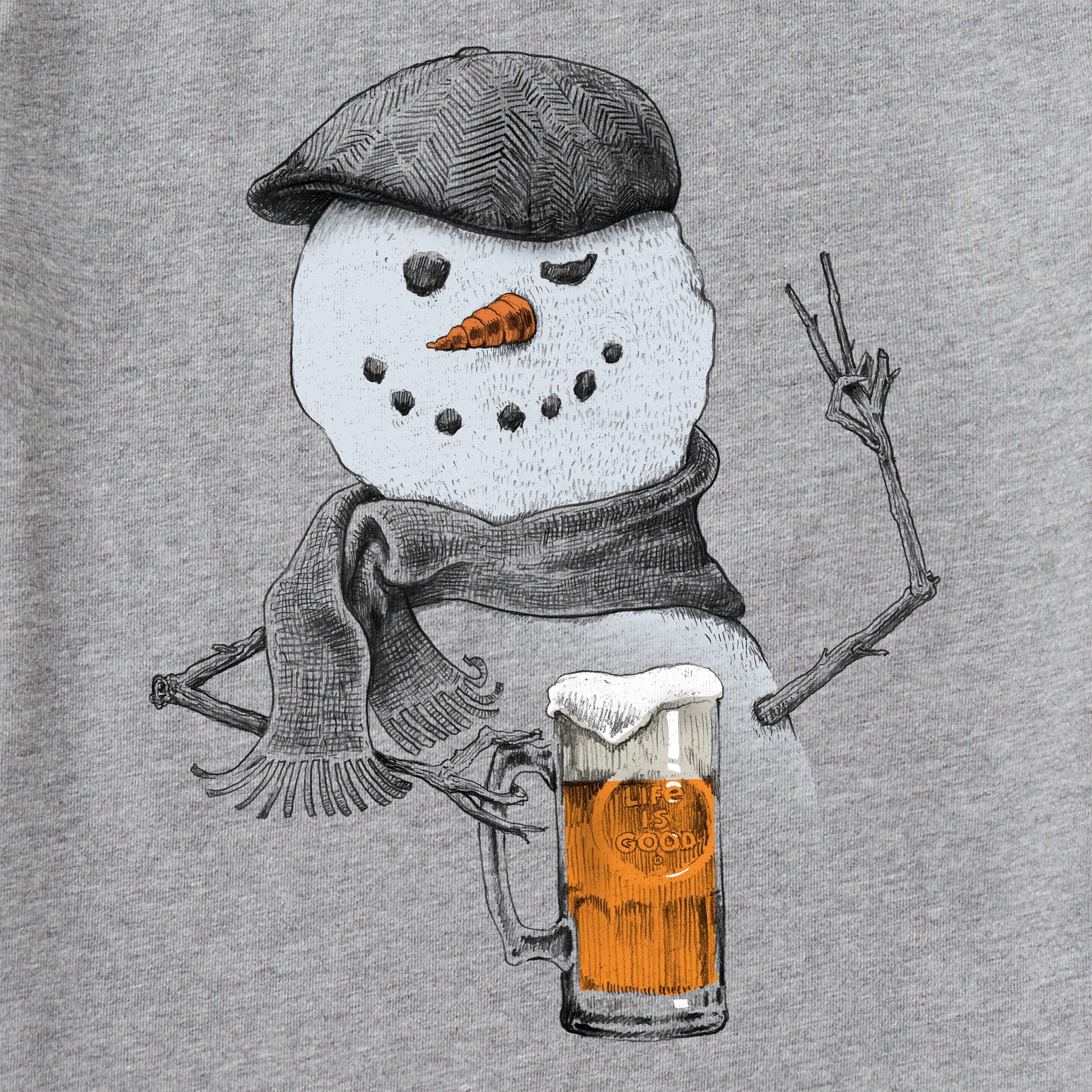 Men's Peaceful Snowman w Beer Long Sleeve Crusher Tee