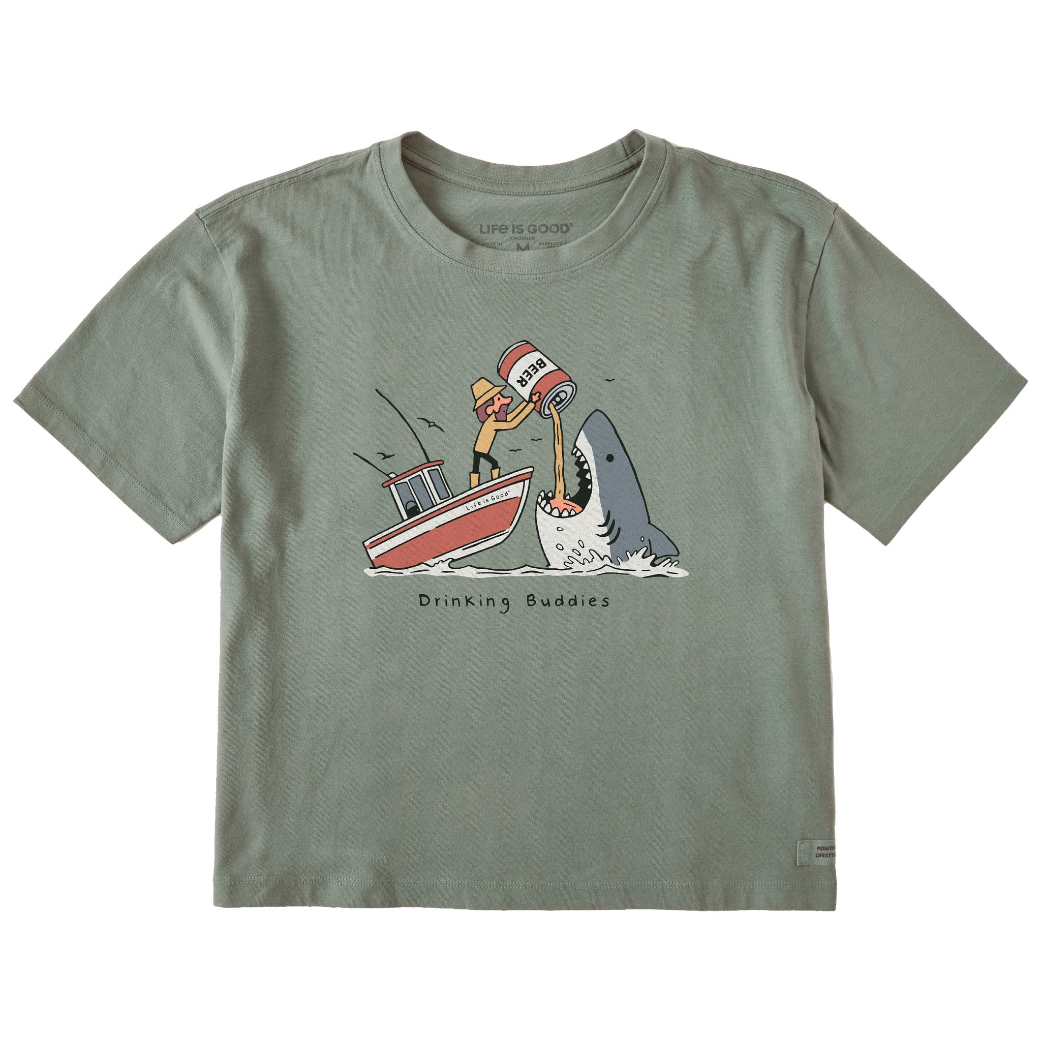 Women's Drinking Buddies Shark Short Sleeve Crusher Boxy Tee
