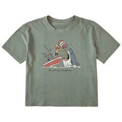 Women's Drinking Buddies Shark Short Sleeve Crusher Boxy Tee