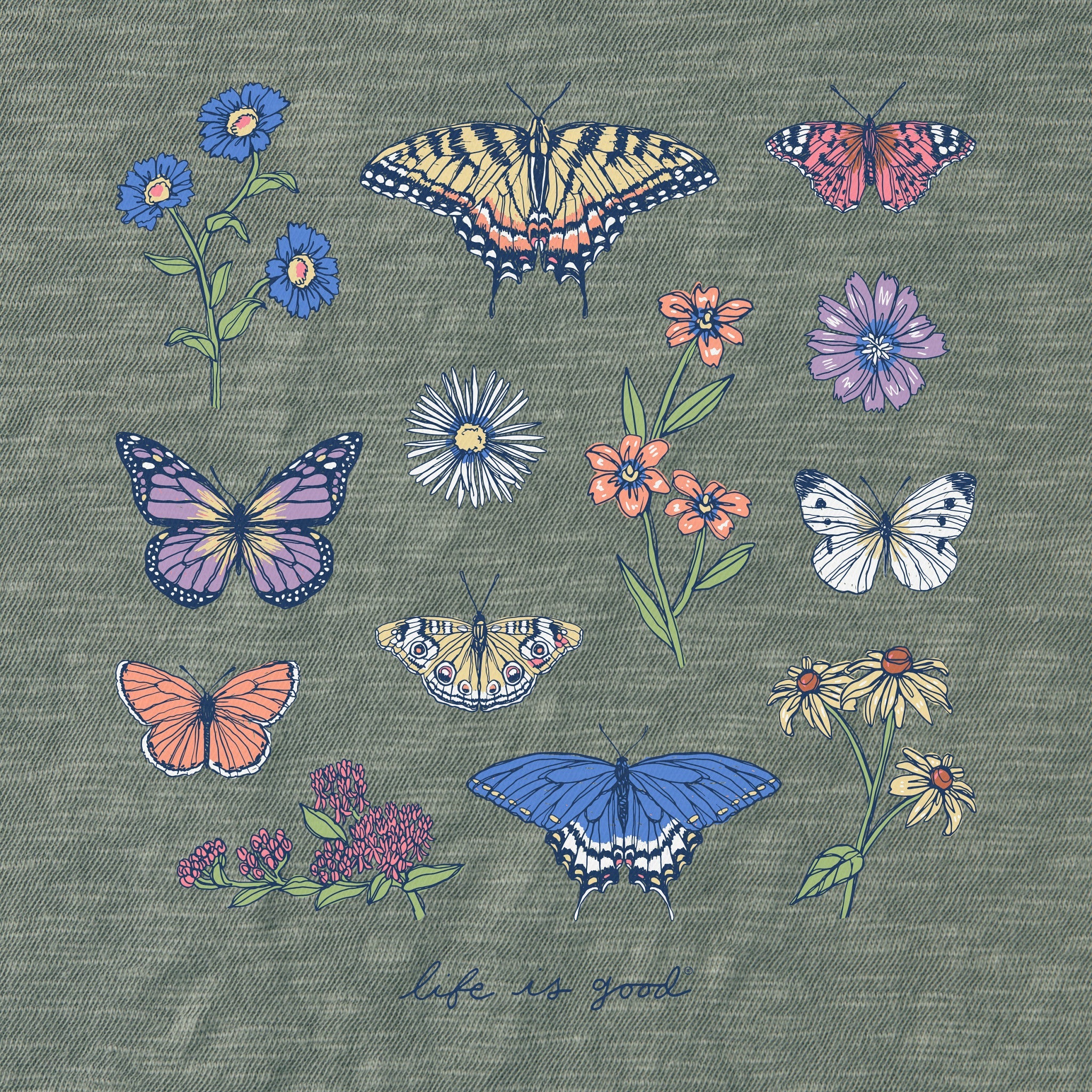Women's Butterflies and Wildflowers Slub Easy Fit Tee