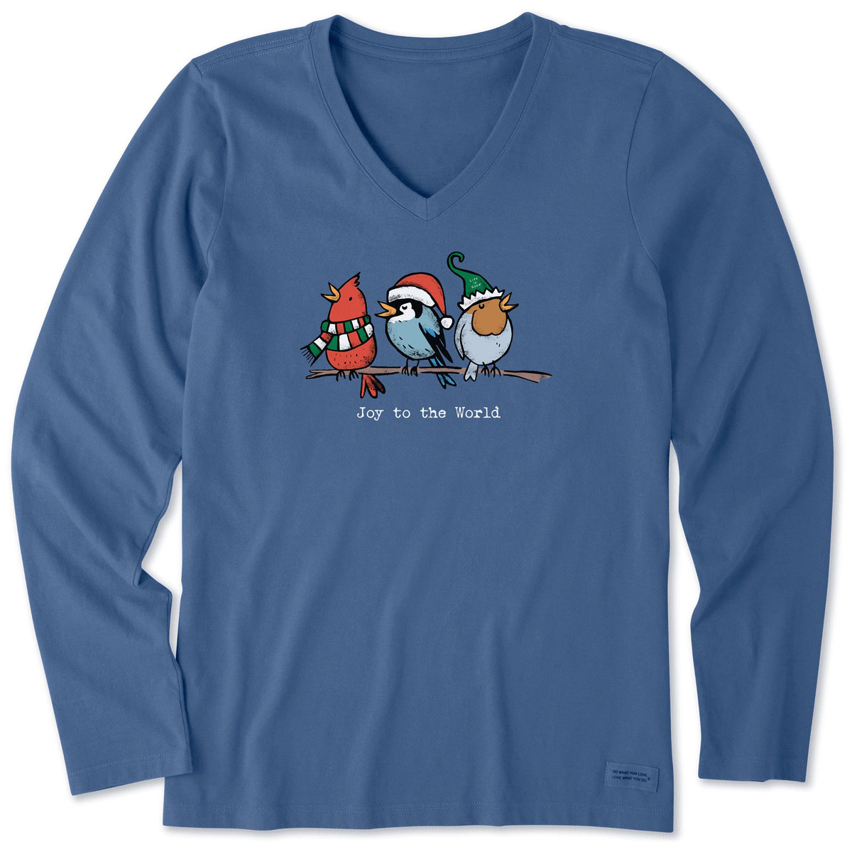 Women's Joy to the World Birds Long Sleeve Crusher Vee