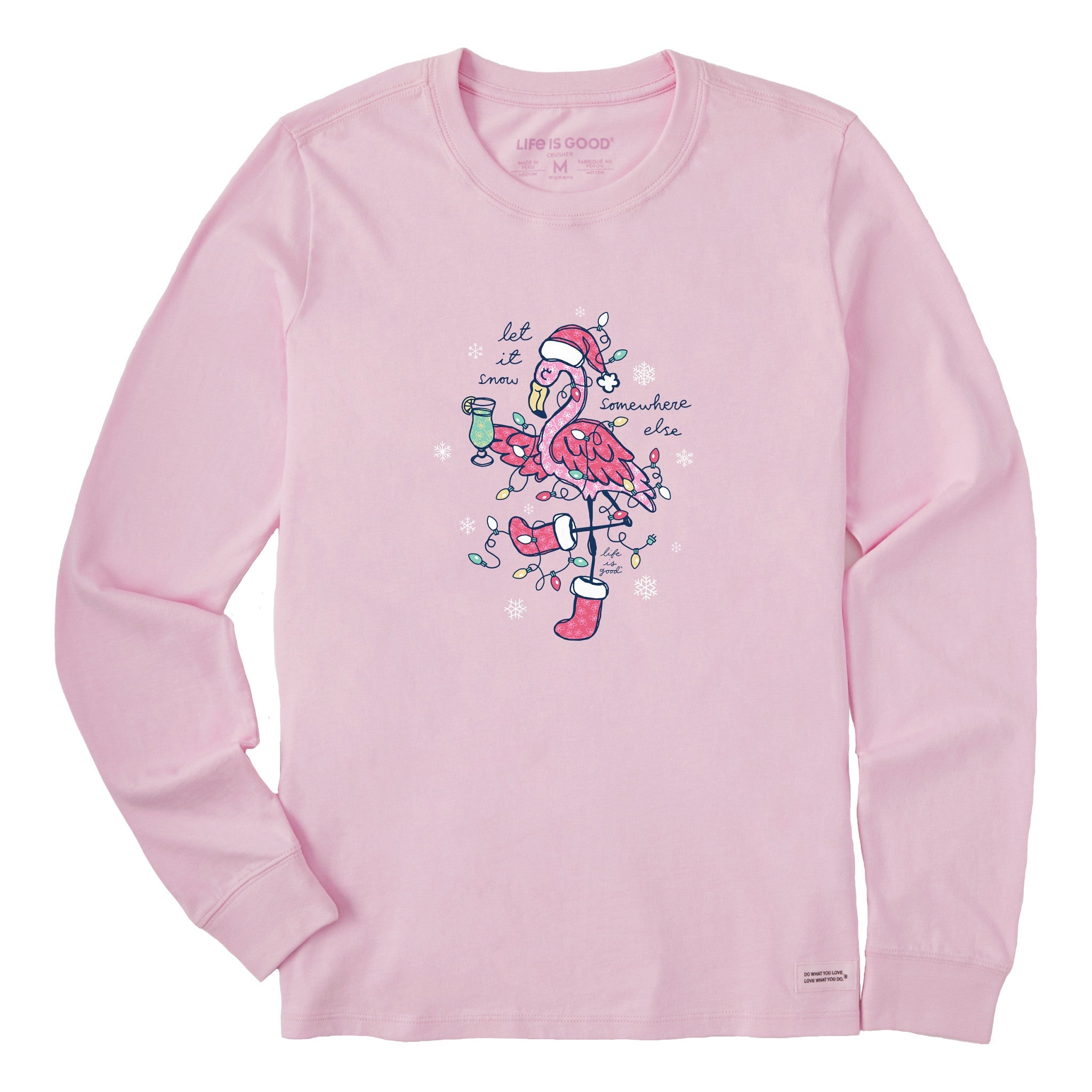 Women's Let It Snow Flamingo Long Sleeve Crusher Tee