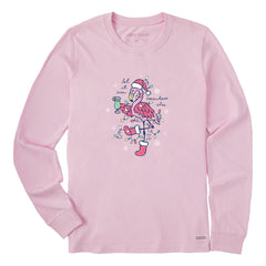 Women's Let It Snow Flamingo Long Sleeve Crusher Tee