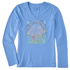 Women's Here Comes The Sun Hippie Long Sleeve Crusher Vee