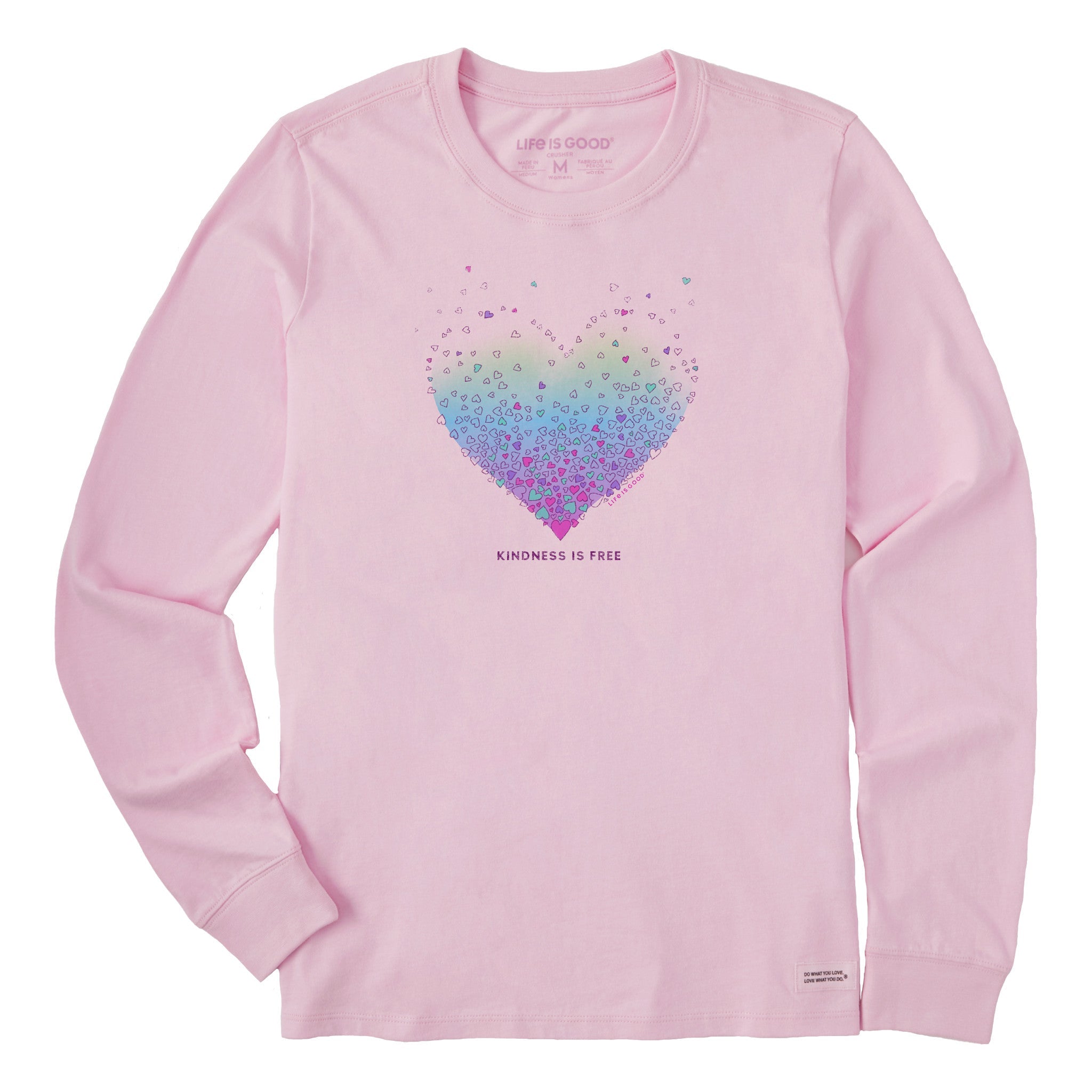 Women's Kindness is Free Evaporating Heart Long Sleeve Crusher Tee