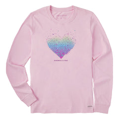 Women's Kindness is Free Evaporating Heart Long Sleeve Crusher Tee