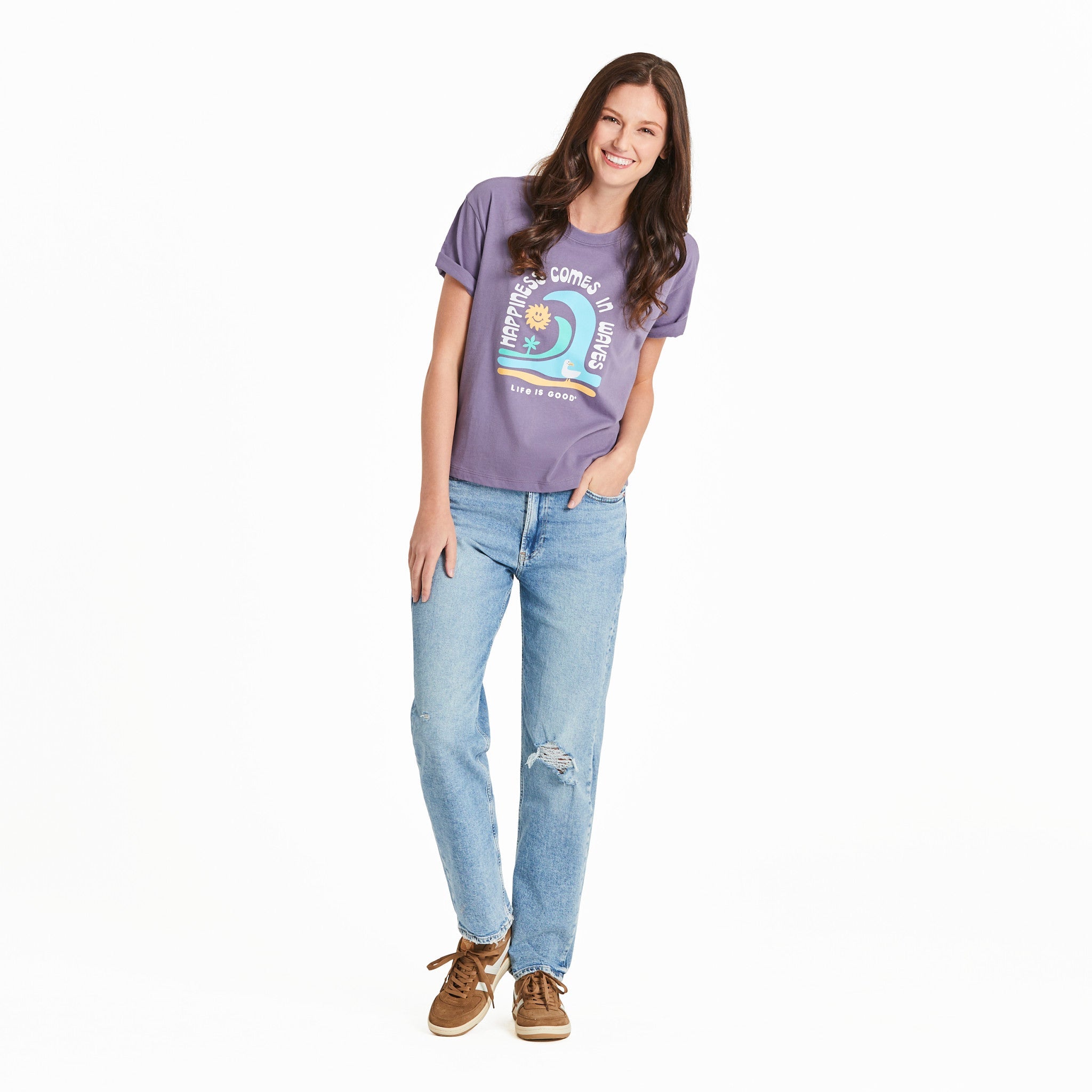 Women's Happiness Comes in Waves Short Sleeve Crusher Boxy Tee