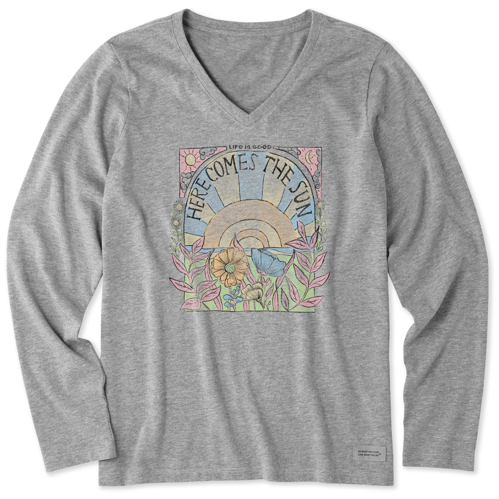Women's Here Comes The Sun Hippie Long Sleeve Crusher Vee