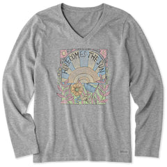 Women's Here Comes The Sun Hippie Long Sleeve Crusher Vee