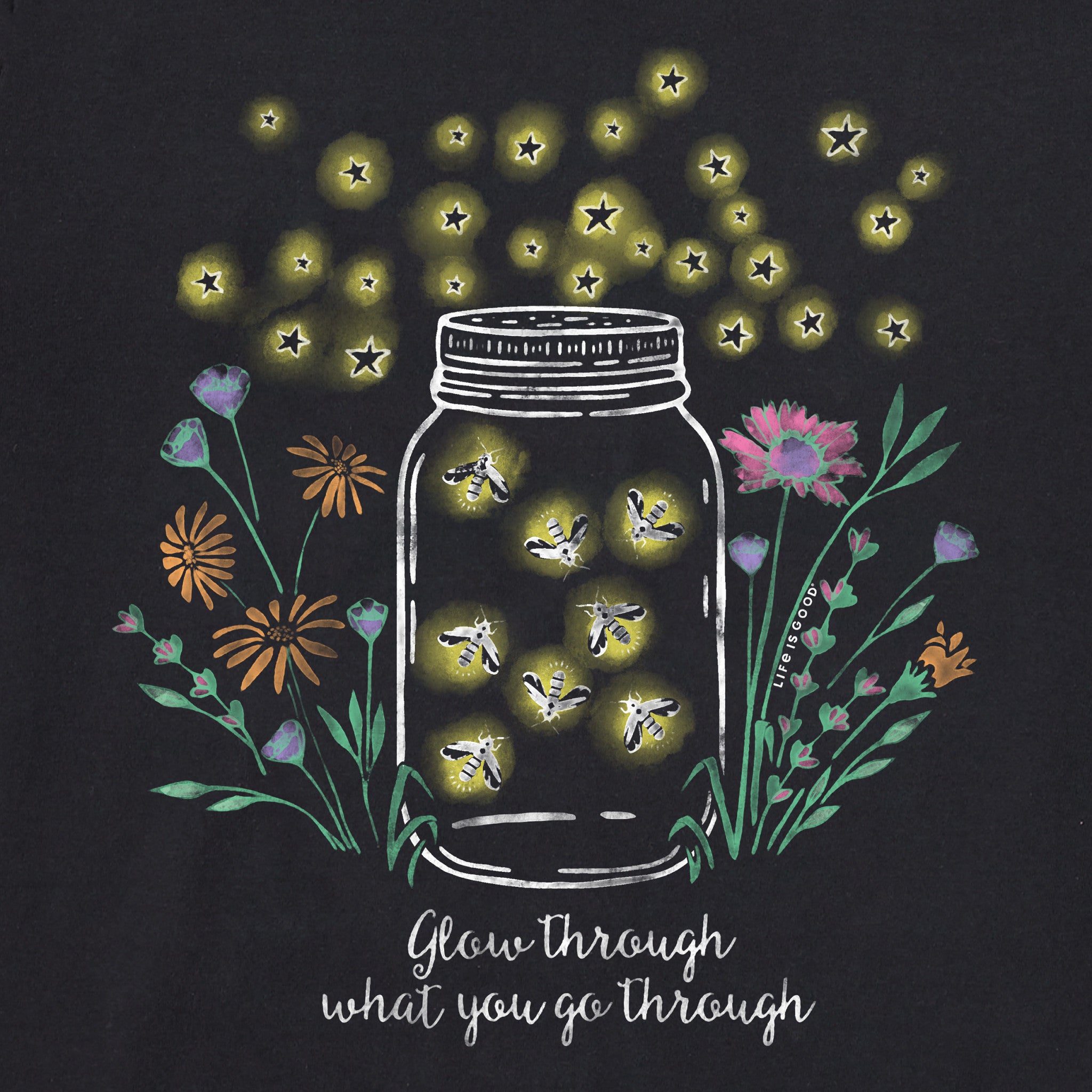 Women's Fireflies Flowers Jar Long Sleeve Crusher Vee