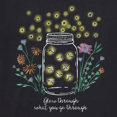Women's Fireflies Flowers Jar Long Sleeve Crusher Vee