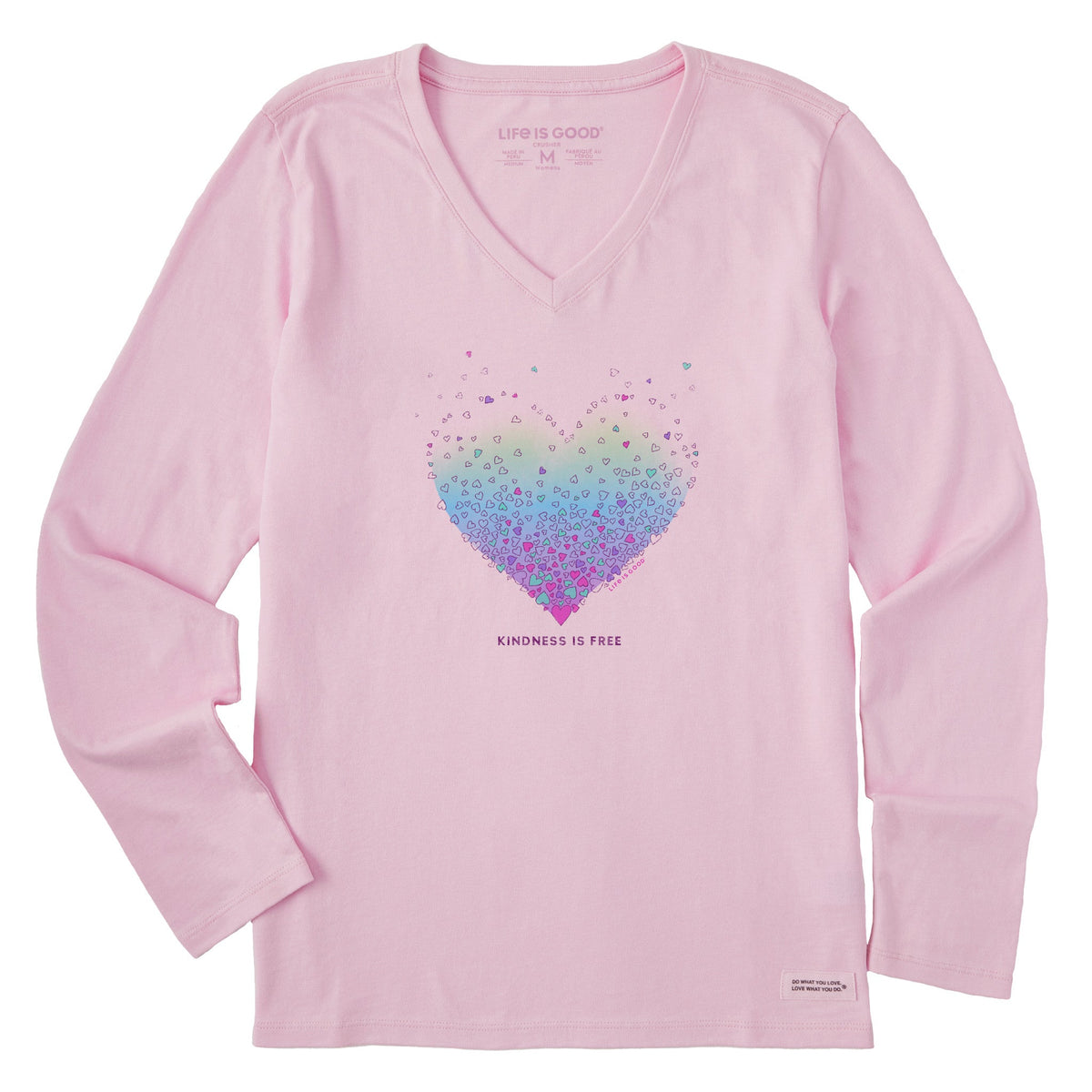 Women's Kindness is Free Evaporating Heart Long Sleeve Crusher Vee