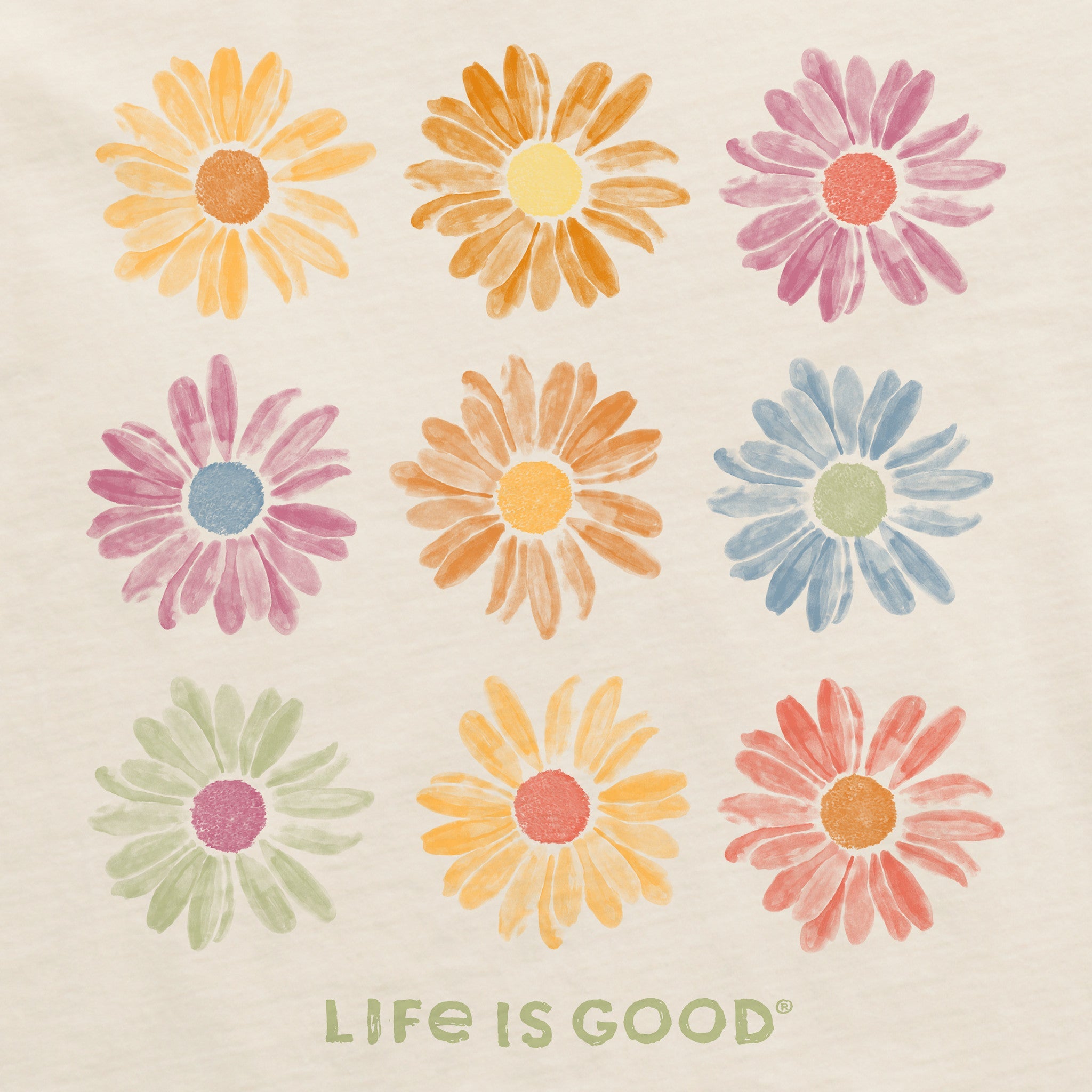 Women's Grid of Painted Daisies Short Sleeve Crusher Tee