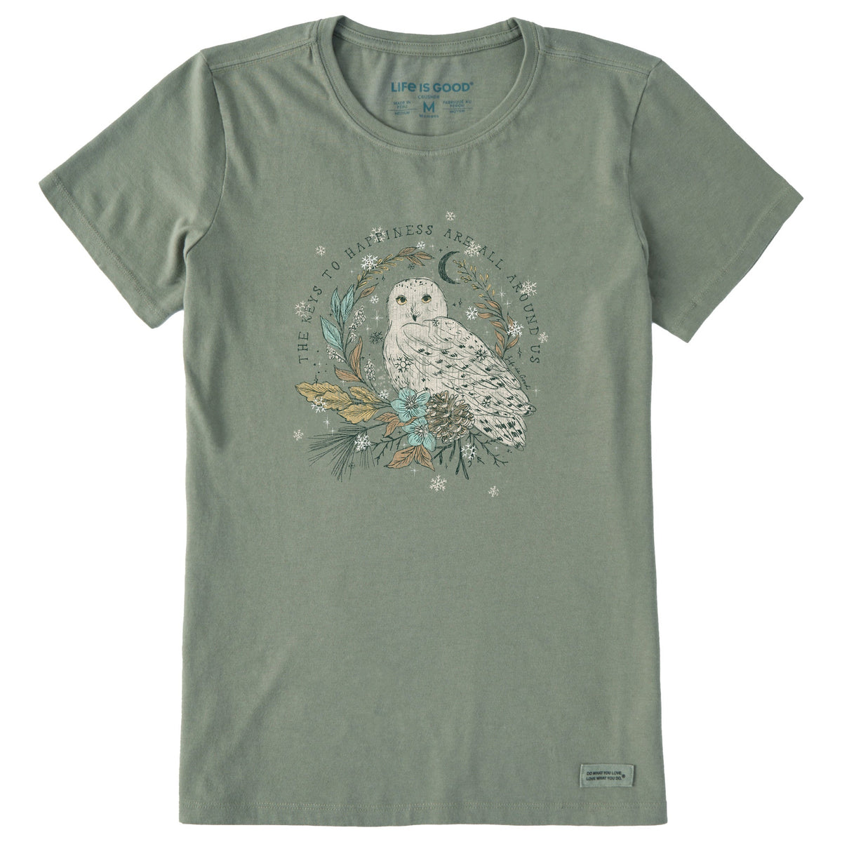 Women's Key to Happiness Snowy Owl Short Sleeve Crusher Tee