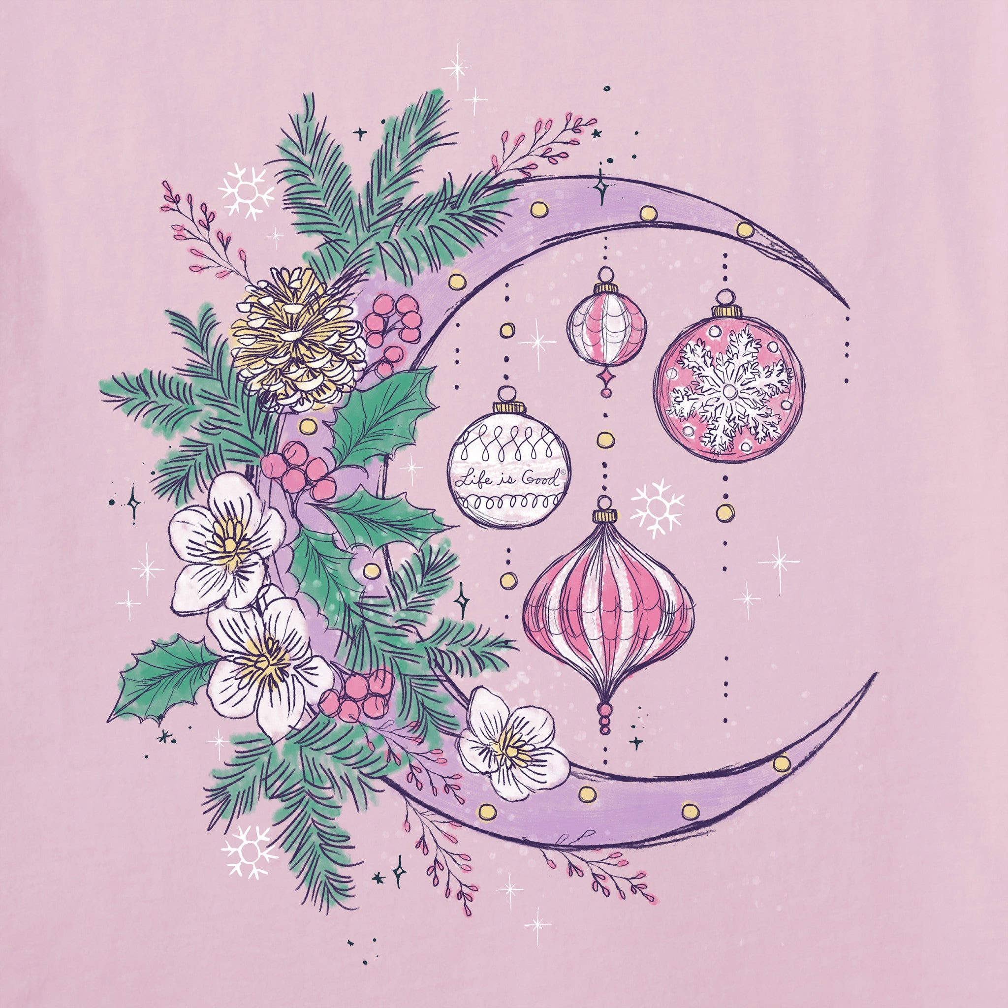 Women's Christmas Ornament Moon Short Sleeve Crusher Tee