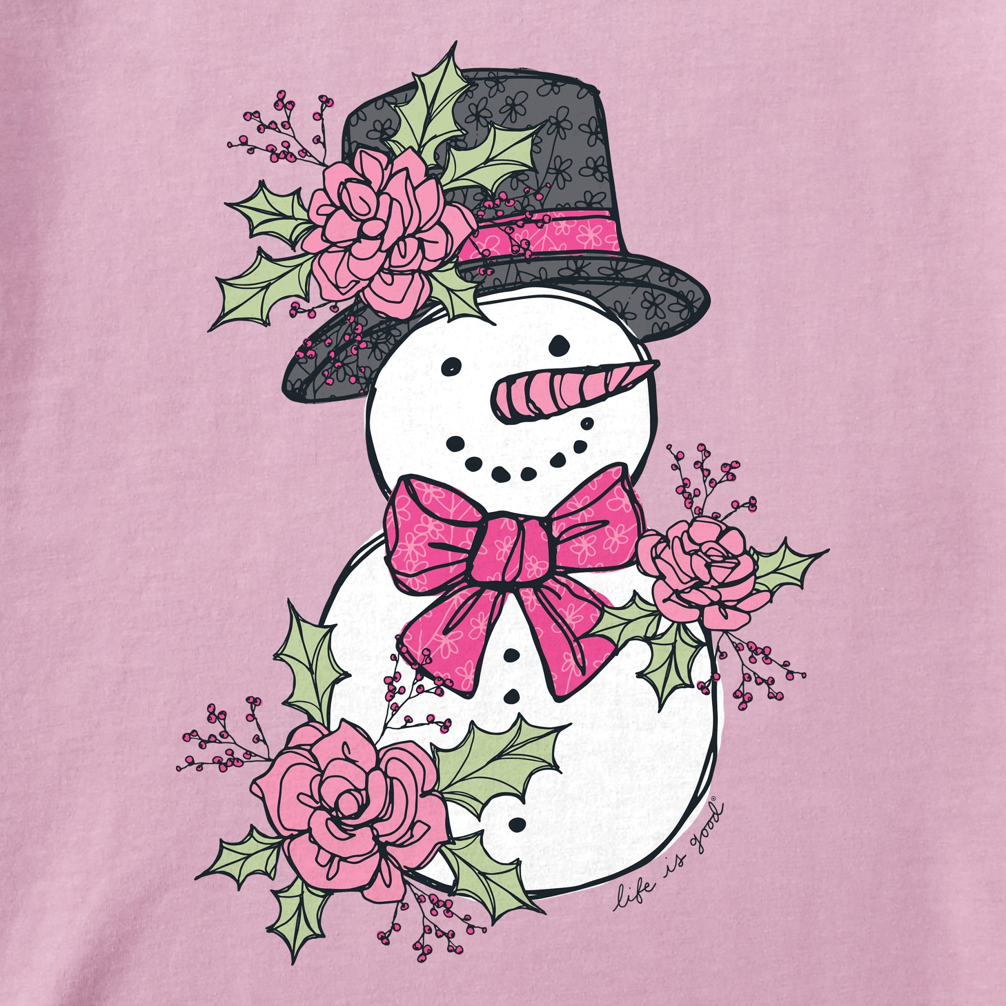 Women's Floral Snowman Short Sleeve Crusher Tee