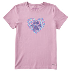 Women's Dog Paw Heart Short Sleeve Crusher Tee