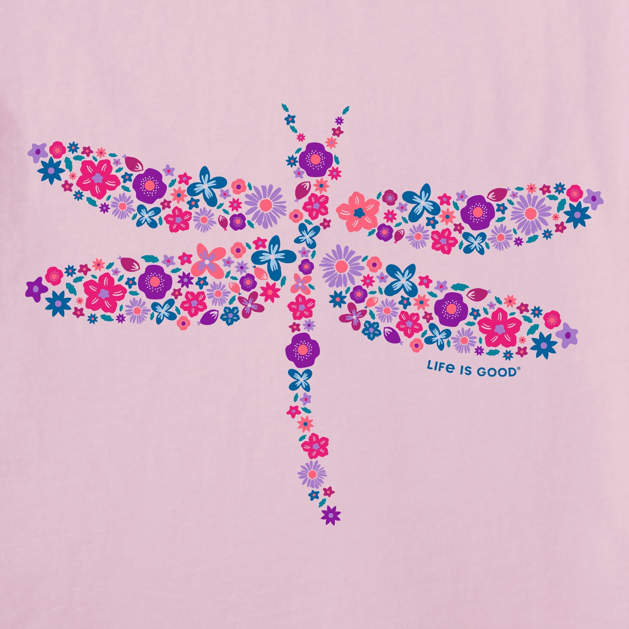Women's Dragonfly Flowers Short Sleeve Vee