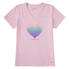 Women's Kindness is Free Evaporating Heart Short Sleeve Vee