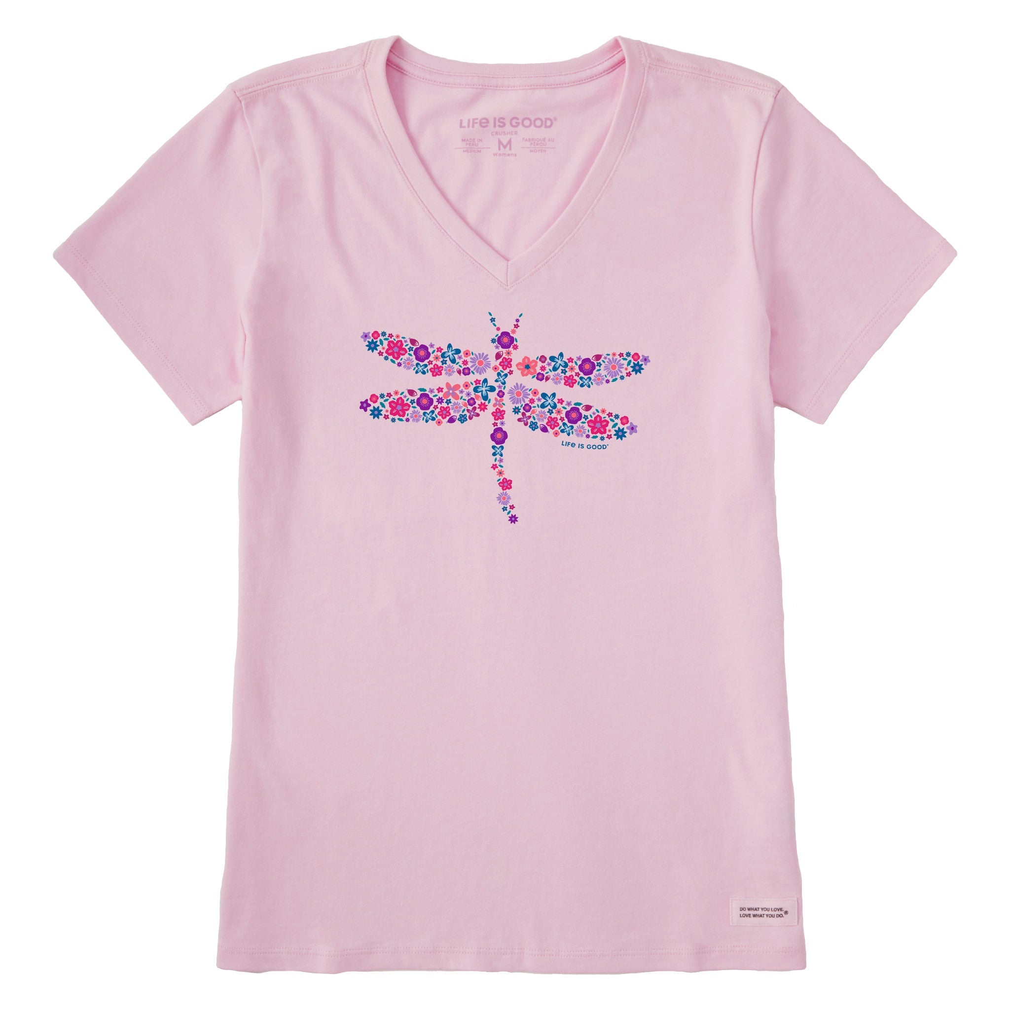 Women's Dragonfly Flowers Short Sleeve Vee