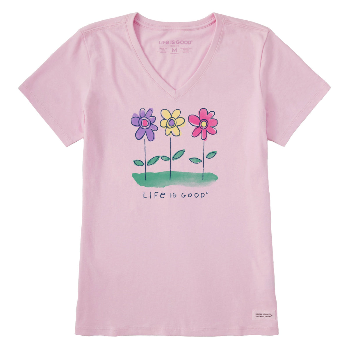 Women's 3 Happy Flowers Short Sleeve Crusher Vee