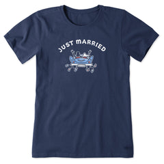 Women's Just Married Antique Car Short Sleeve Crusher Tee