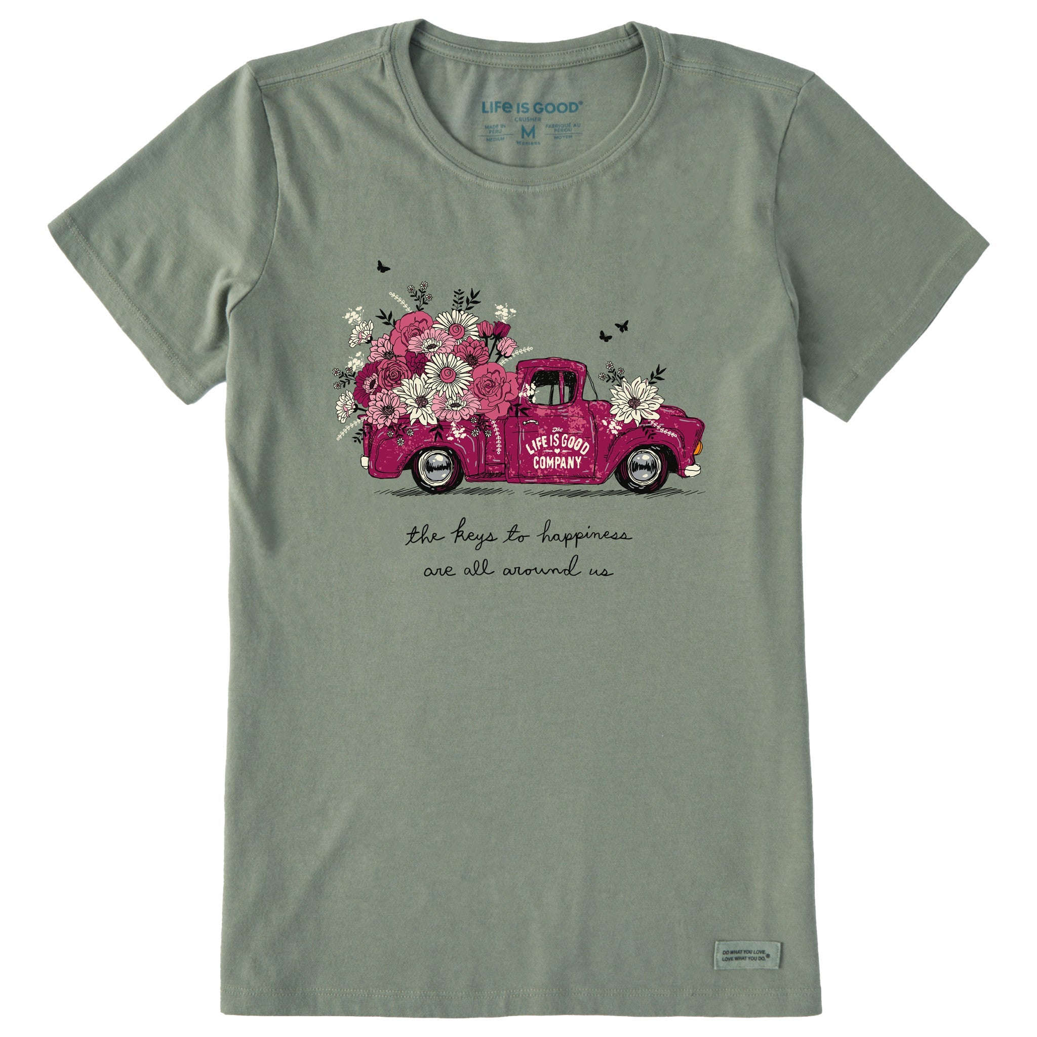 Women's Keys to Happiness Floral Pickup Short Sleeve Tee