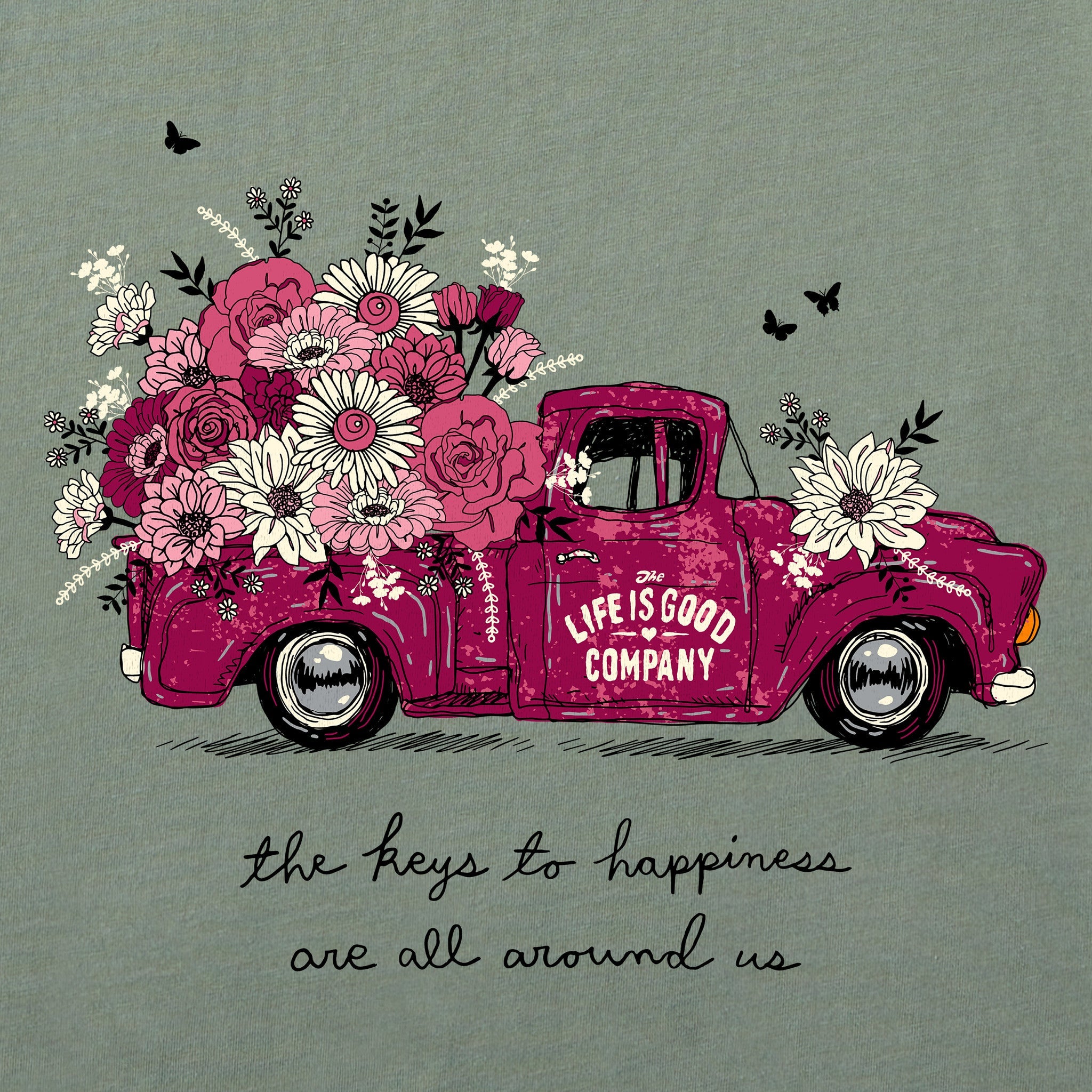 Women's Keys to Happiness Floral Pickup Short Sleeve Tee