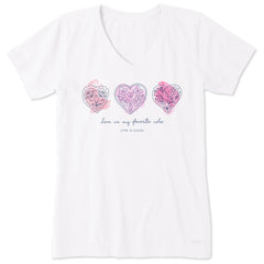 Women's 3 Doodle Hearts Short Sleeve Vee