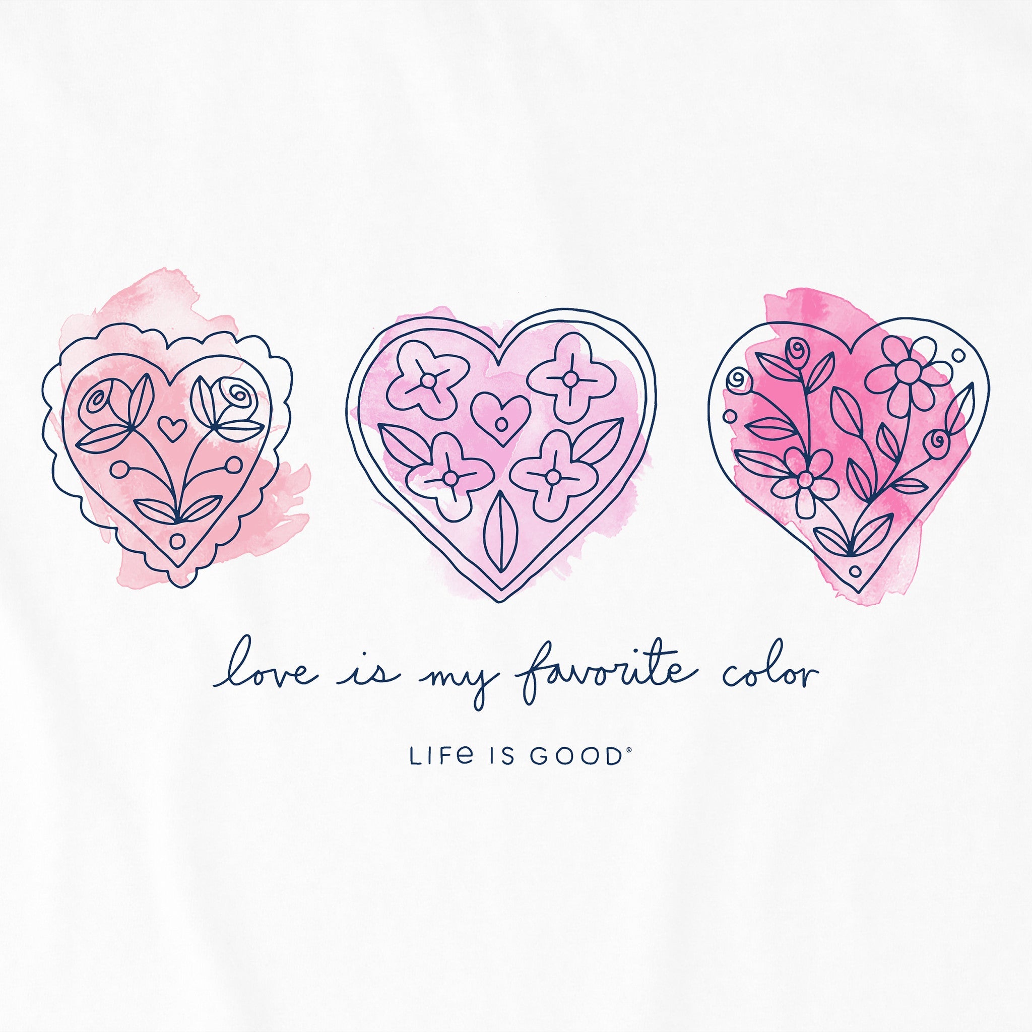 Women's 3 Doodle Hearts Short Sleeve Vee