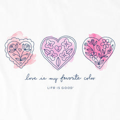 Women's 3 Doodle Hearts Short Sleeve Vee