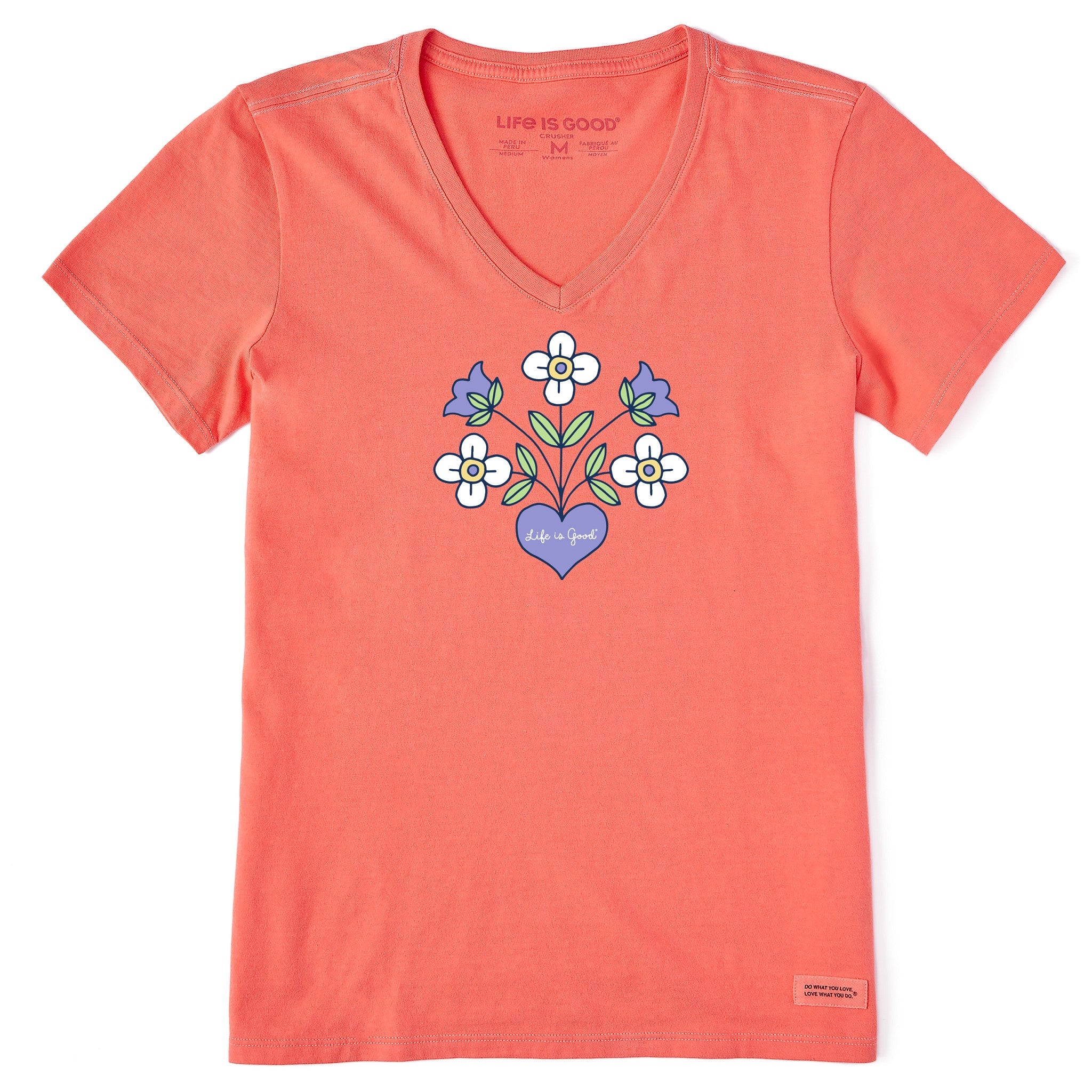 Women's Heart Flowers Short Sleeve Vee