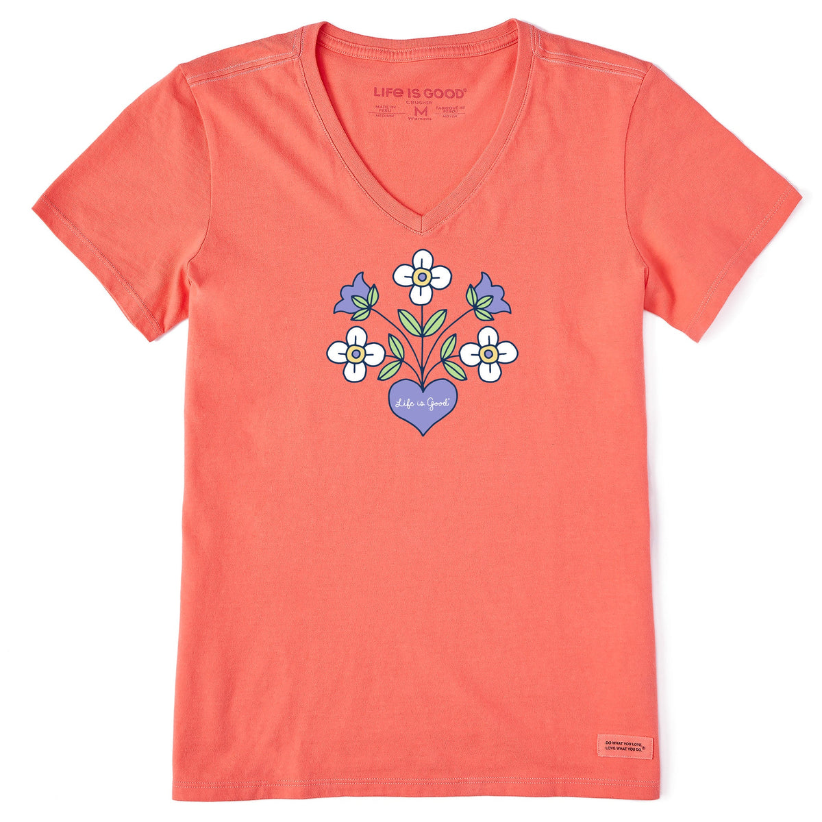 Women's Heart Flowers Short Sleeve Vee