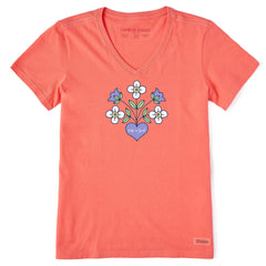 Women's Heart Flowers Short Sleeve Vee