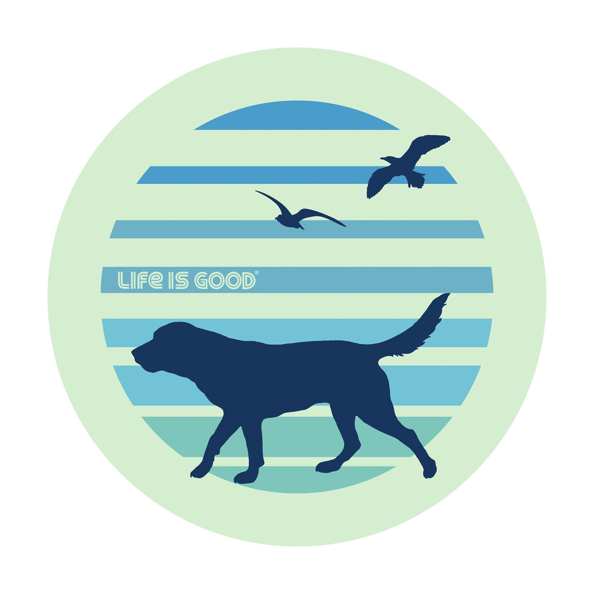 70's Retro Dog Beach Walk 4" Circle Sticker