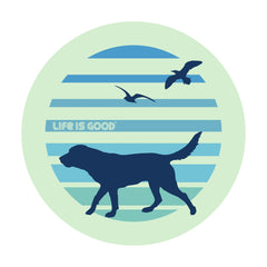 70's Retro Dog Beach Walk 4" Circle Sticker