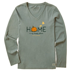 Women's Home is my Happy Place Fall Long Sleeve Crusher Vee