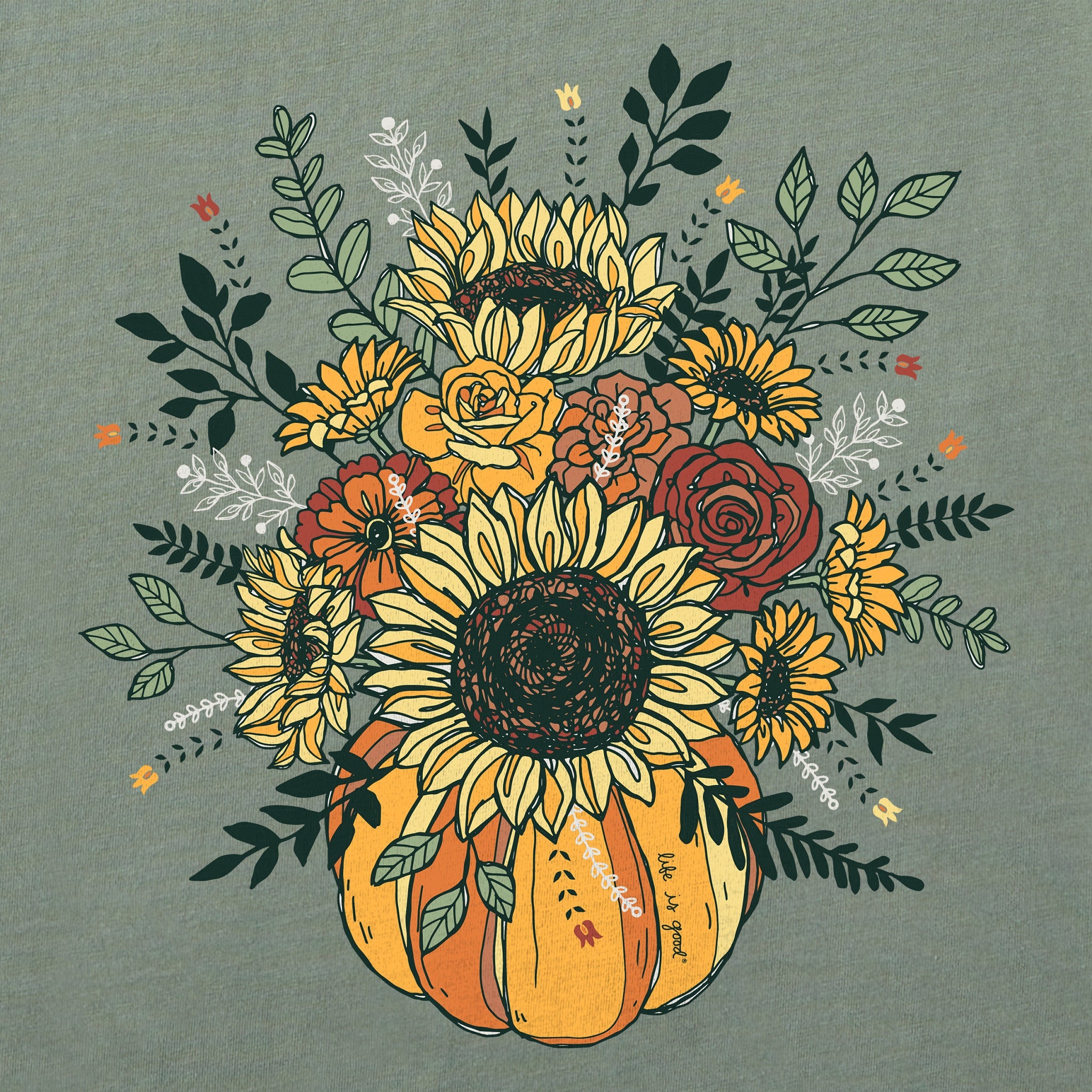 Women's Fall Pumpkin Flowers Short Sleeve Crusher Tee