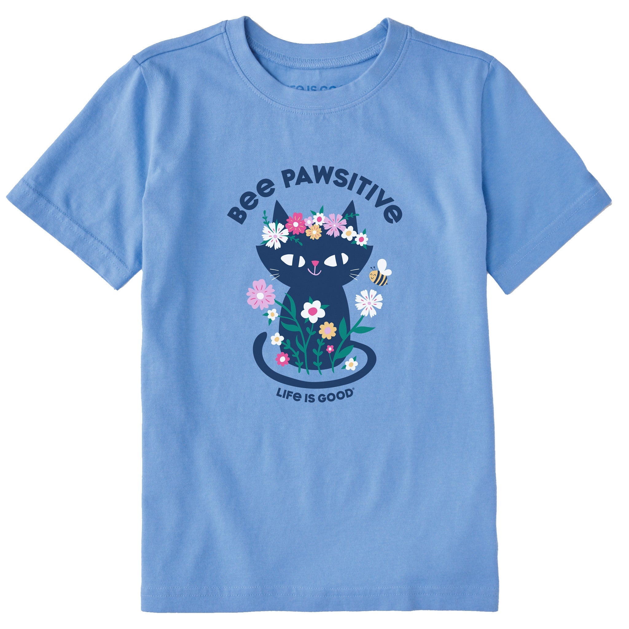 Kids Bee Pawsitive Flower Crown Kitty Short Sleeve Crusher Tee