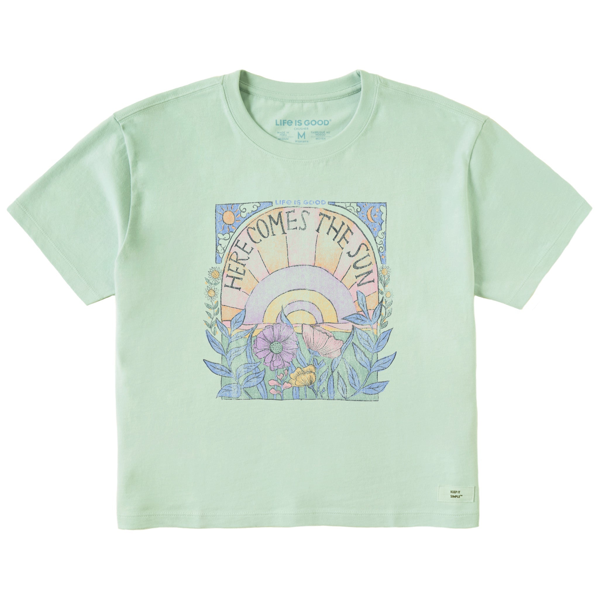 Women's Here Comes The Sun Hippie Short Sleeve Crusher Boxy Tee