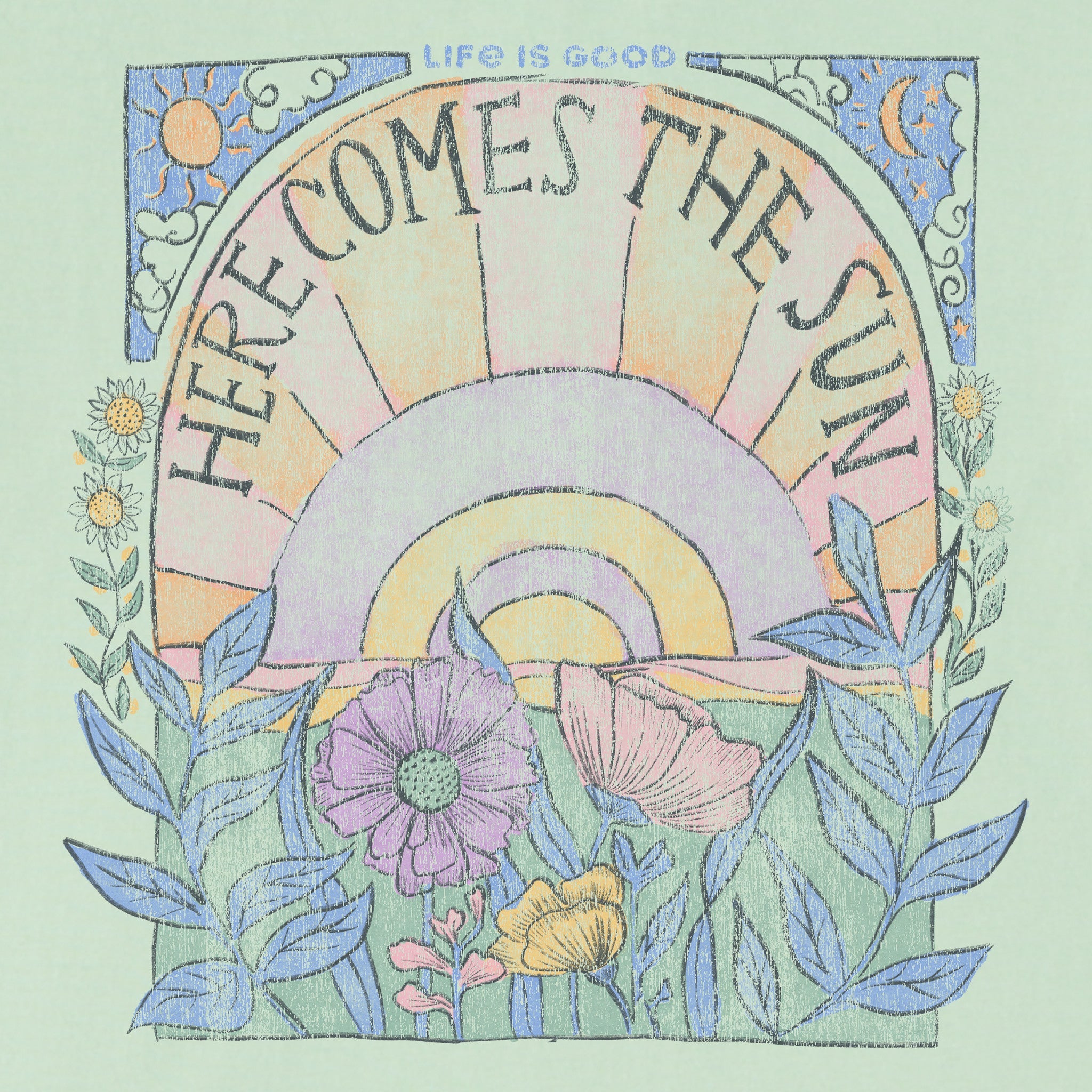 Women's Here Comes The Sun Hippie Short Sleeve Crusher Boxy Tee