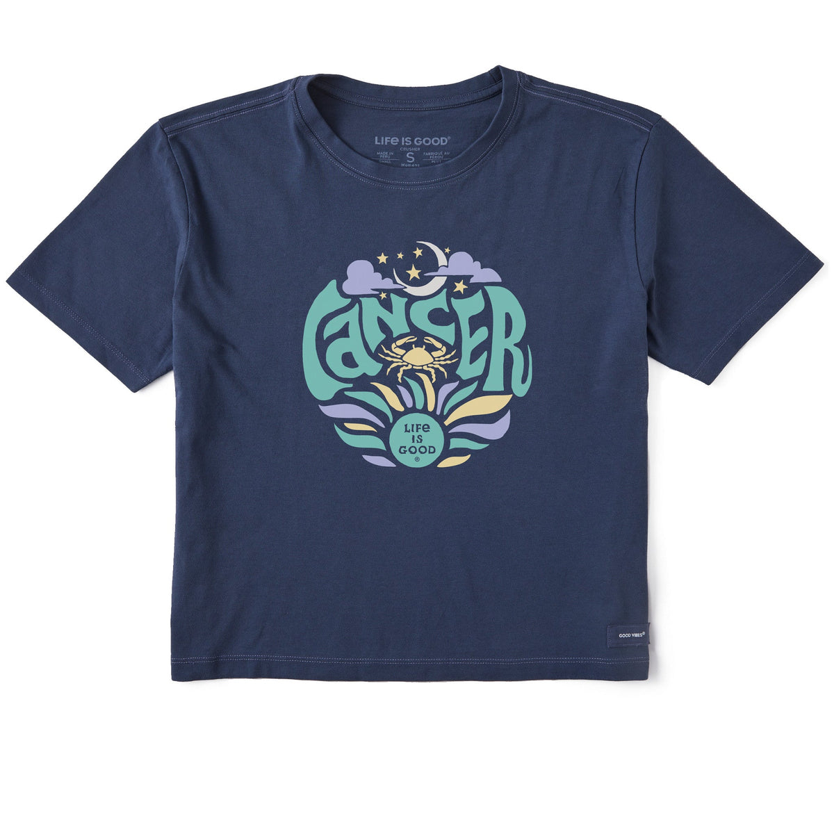 Women's Cancer  Zodiac Vibes Short Sleeve Crusher Boxy Tee